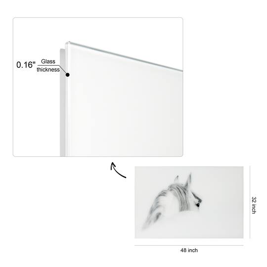 Empire Art Direct Vetro De Arte 48" x 32" Blanco Mare Horse Frameless Free Floating Printed Tempered Glass Wall Art